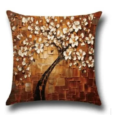 Coussin décoratif peinture arbres à fleurs en coton DECOTREE - Housse De France