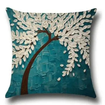 Coussin décoratif peinture arbres à fleurs en coton DECOTREE - Housse De France