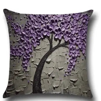 Coussin décoratif peinture arbres à fleurs en coton DECOTREE - Housse De France