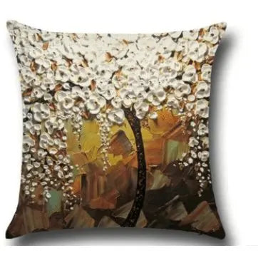 Coussin décoratif peinture arbres à fleurs en coton DECOTREE - Housse De France