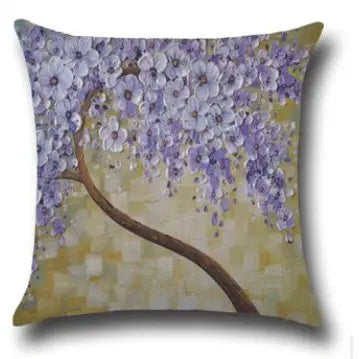 Coussin décoratif peinture arbres à fleurs en coton DECOTREE - Housse De France