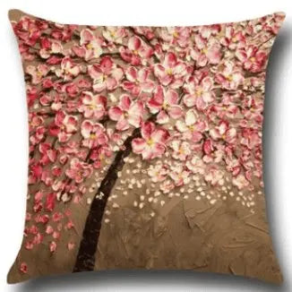 Coussin décoratif peinture arbres à fleurs en coton DECOTREE - Housse De France