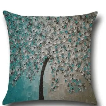 Coussin décoratif peinture arbres à fleurs en coton DECOTREE - Housse De France