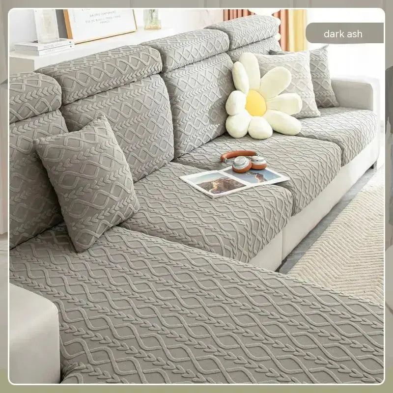 Housse Assise Canapé Élastique JACQUAARD Qingbo Dark Gray-M 65to85x85to135x5to20cm