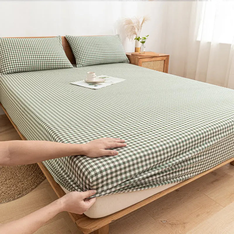 Housse Matelas Coton Antidérapant **DURELIA** Green small grid-180X200cm twopiece suit