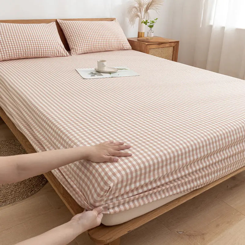 Housse Matelas Coton Antidérapant **DURELIA** Honey powder grid-150x200cm