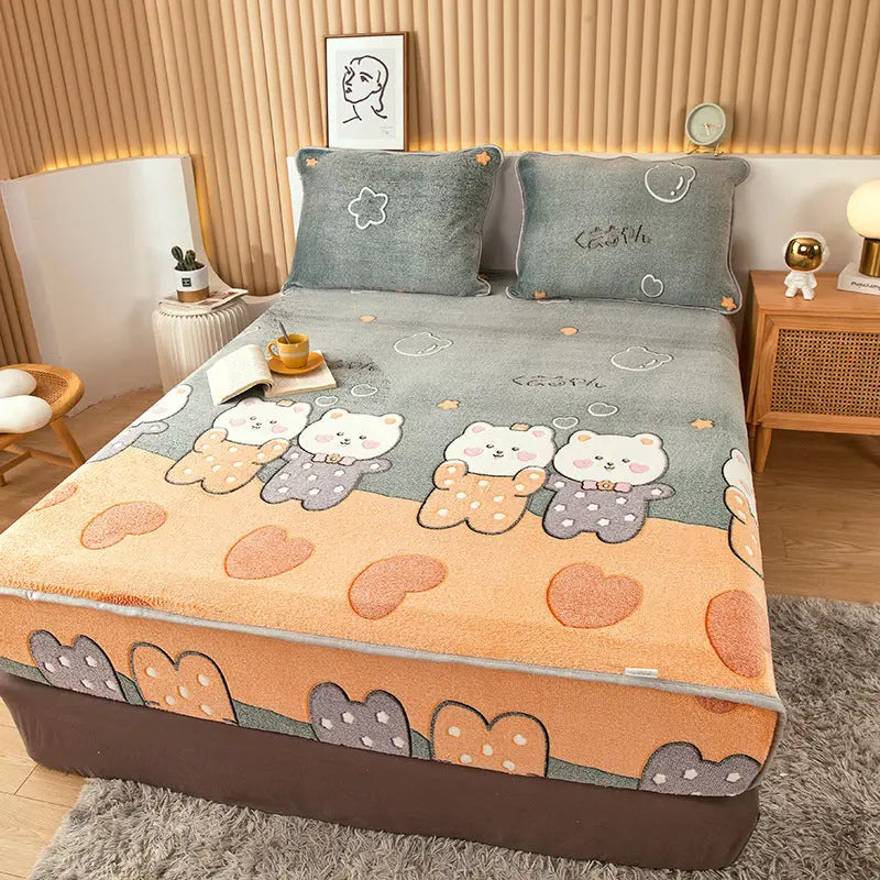 Housse Matelas Velours Anti-glisse BLOSSOM Happy bear-180x200cm