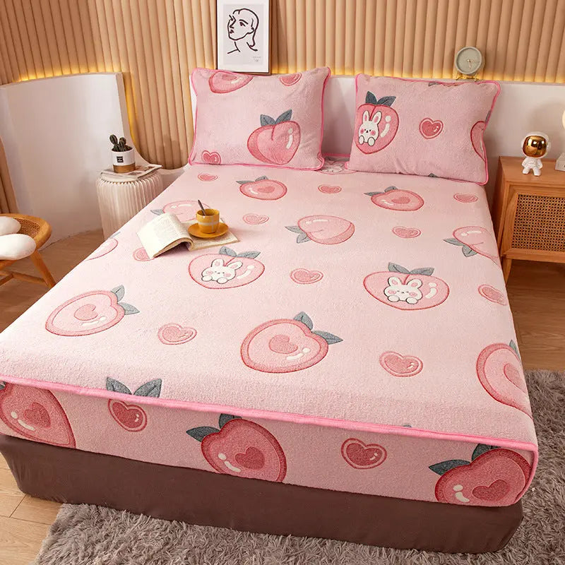 Housse Matelas Velours Anti-glisse BLOSSOM Peach-180x220cm