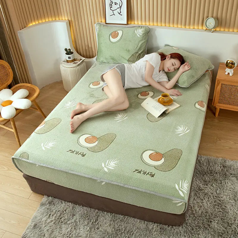 Housse Matelas Velours Anti-glisse BLOSSOM Avocado-180x200cm