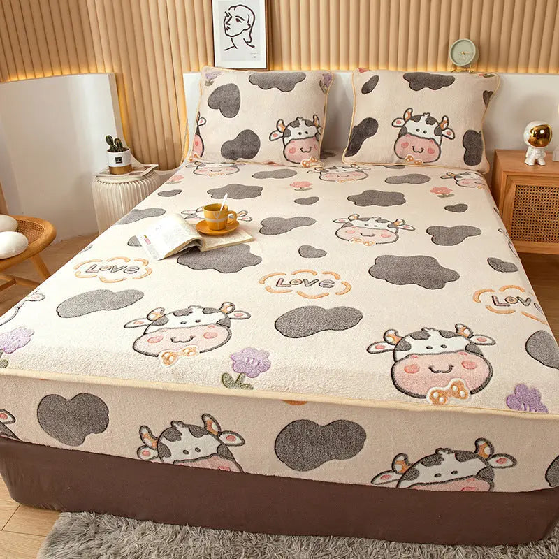Housse Matelas Velours Anti-glisse BLOSSOM Cows-150x200cm