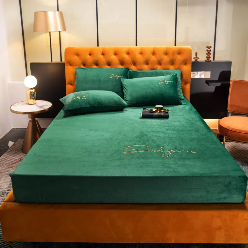 Housse Matelas Velours Moderne VELAVIA Green-Pillowcase x2