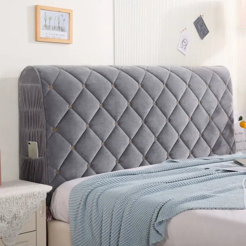 Housse Tête de Lit Velours Élégance VELANO Light Grey-1.9m