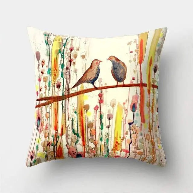 Housse coussin motif peinture oiseau-Housse De France - Housse De France