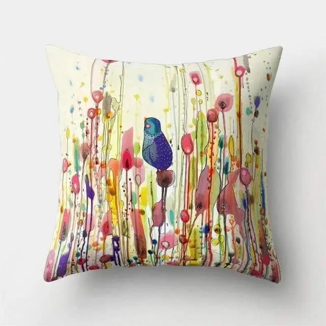 Housse coussin motif peinture oiseau-Housse De France - Housse De France