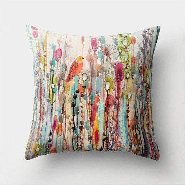 Housse coussin motif peinture oiseau-Housse De France - Housse De France