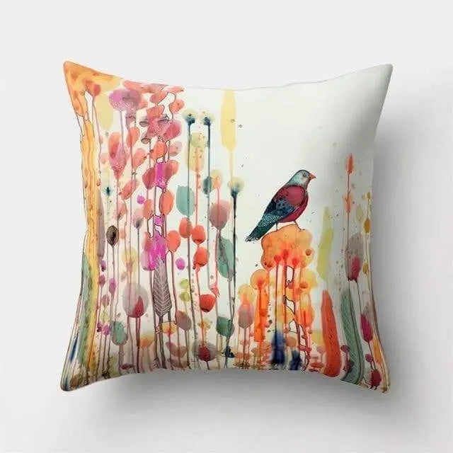 Housse coussin motif peinture oiseau-Housse De France - Housse De France