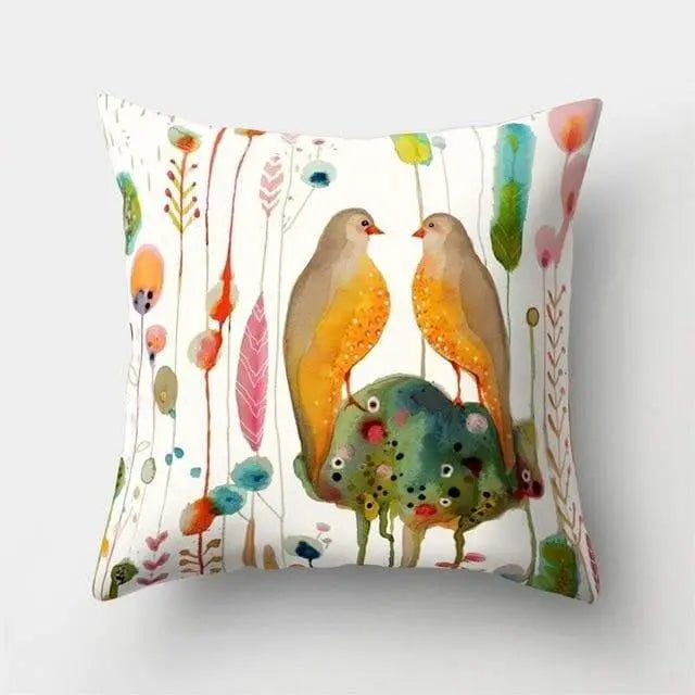 Housse coussin motif peinture oiseau-Housse De France - Housse De France