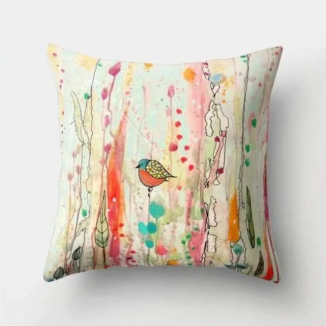 Housse coussin motif peinture oiseau-Housse De France - Housse De France