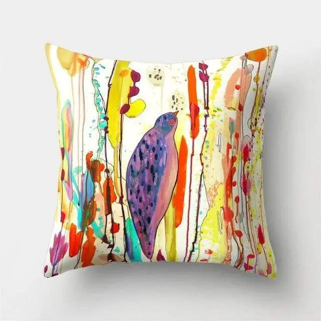 Housse coussin motif peinture oiseau-Housse De France - Housse De France