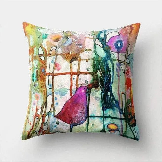 Housse coussin motif peinture oiseau-Housse De France - Housse De France