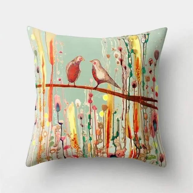 Housse coussin motif peinture oiseau-Housse De France - Housse De France