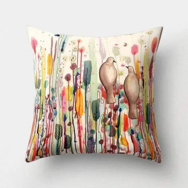 Housse coussin motif peinture oiseau-Housse De France - Housse De France