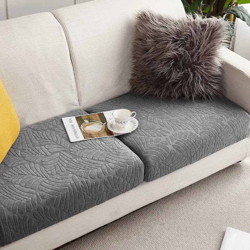 Housse Assise Canapé Extensible BRIVINE Grey large leaves-L