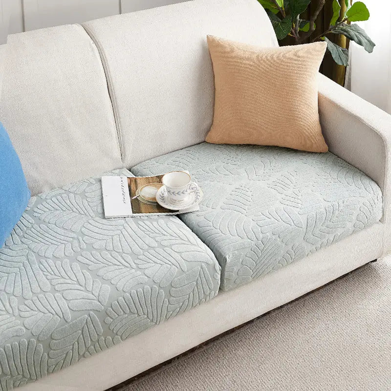 Housse Assise Canapé Extensible BRIVINE Light grey large leaves-M