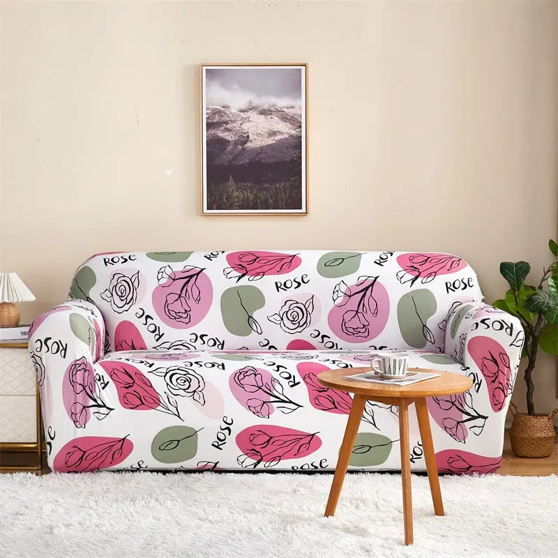 Housse de Canapé Imprimée ELASTIK Pink-For Four Person Sofa