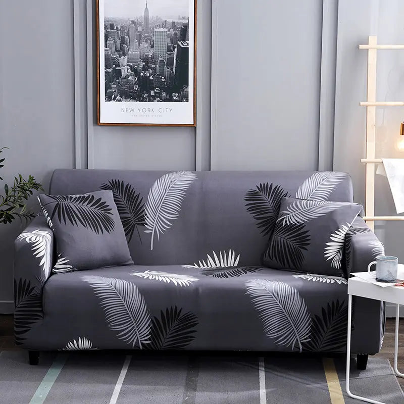 Housse de Canapé Élastique Concubine Black Feather Leaf-235to300 Four People