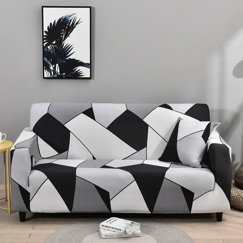 Housse de Canapé Extensible EVELINE Black white-190x230cm