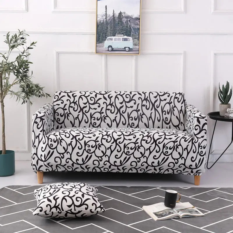 Housse de Canapé Extensible GEOFORM Black And White-190to230 Three seat