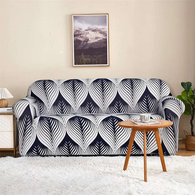 Housse de Canapé Imprimée ELASTIK Plain Leaf-For Three Person Sofa