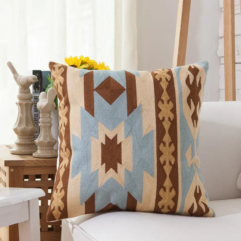Housse de Coussin Brodée CASHPIL Blue stripe combination