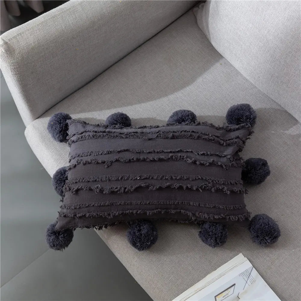 Housse de Coussin Nordic Tassel FRISO Carbon Gray-30x50cm Without Pillow Core