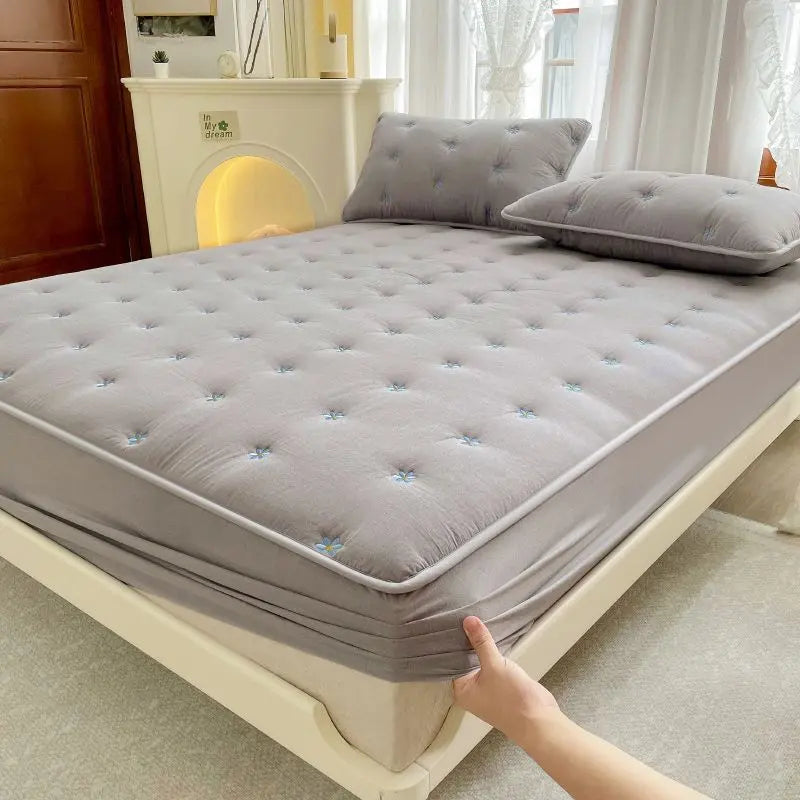 Housse de Matelas Coton Geométrique SEROLO Light Gray-200x220cm
