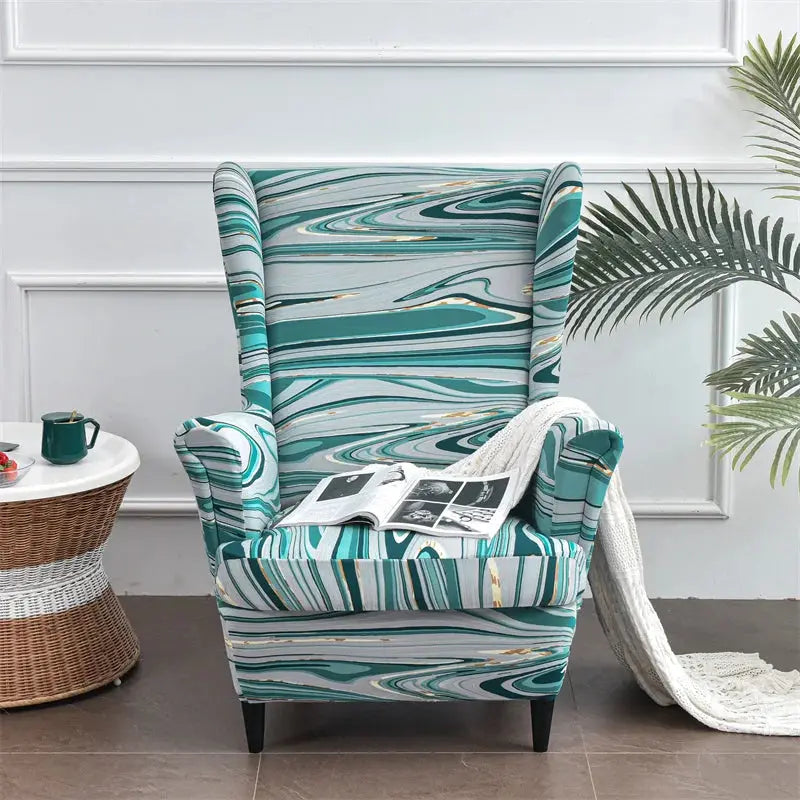 Housse de chaise à ailes imprimées feuilles, housse de fauteuil extensible en Spandex, style nordique amovible, housse de canapé relaxante, housse de protection pour meubles Housse de France