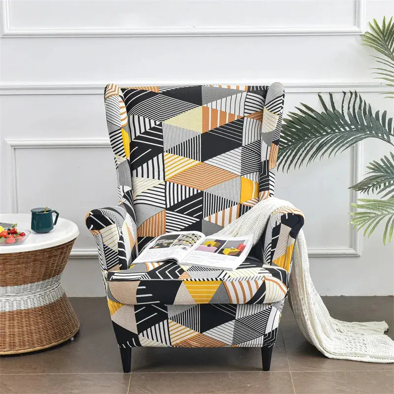 Housse de chaise à ailes imprimées feuilles, housse de fauteuil extensible en Spandex, style nordique amovible, housse de canapé relaxante, housse de protection pour meubles Housse de France