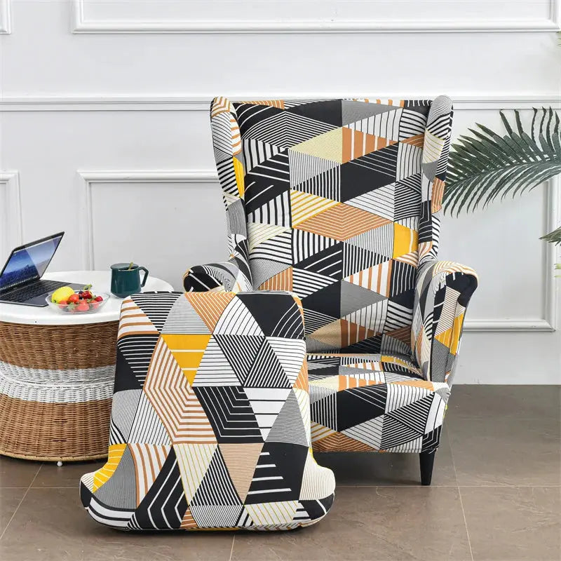 Housse de chaise à ailes imprimées feuilles, housse de fauteuil extensible en Spandex, style nordique amovible, housse de canapé relaxante, housse de protection pour meubles Housse de France