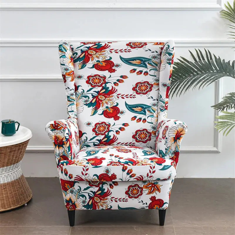 Housse de chaise à oreilles imprimées de fleurs, housse de fauteuil extensible en Spandex, moderne, amovible, pour canapé de détente, housse de protection pour meubles Housse de France