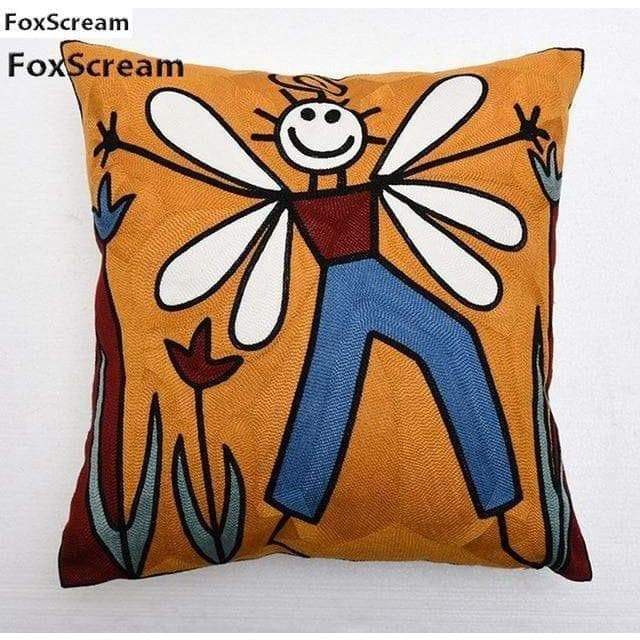 Housse de coussin brodée géométrique - Housse De France