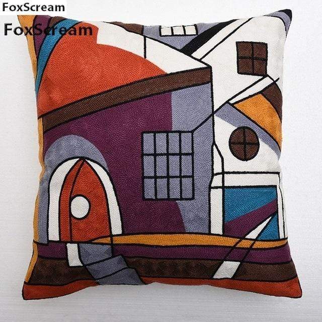 Housse de coussin brodée géométrique - Housse De France