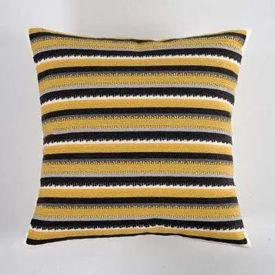 Housse de coussin brodée jaune gris blanc géométrique - Housse De France