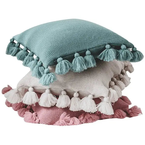 Housse de coussin tricotée bohème avec franges - Housse De France