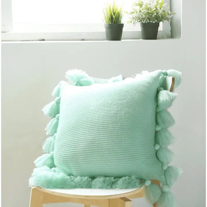 Housse de coussin tricotée bohème avec franges - Housse De France