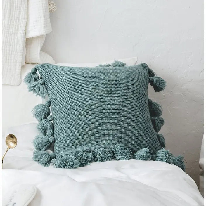 Housse de coussin tricotée bohème avec franges - Housse De France