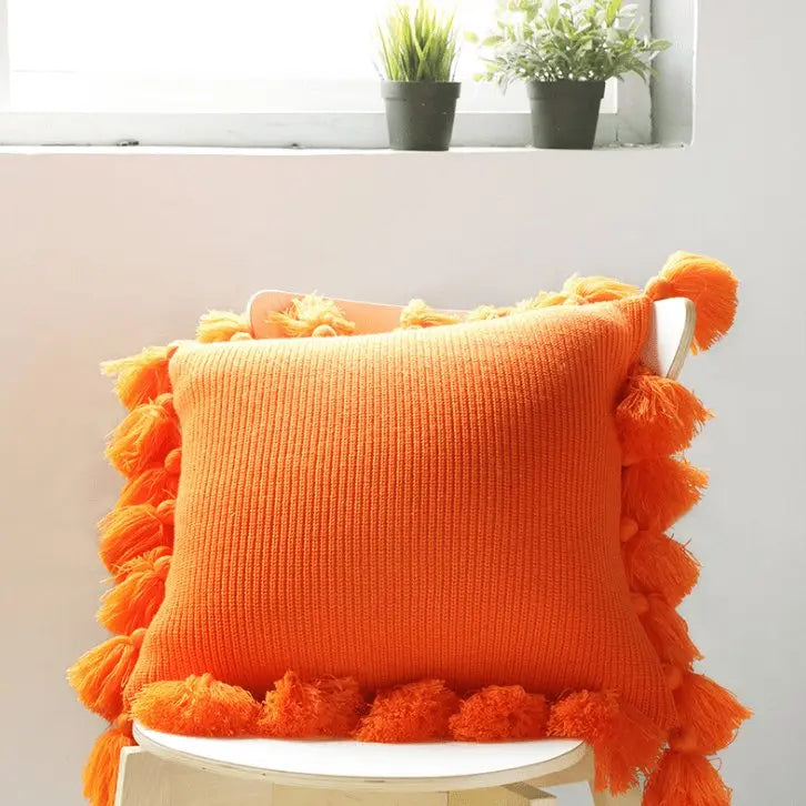 Housse de coussin tricotée bohème avec franges - Housse De France