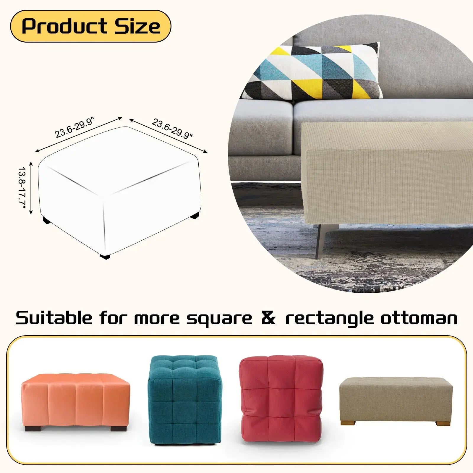 Housse de protection Ottoman carrée, 3 tailles, S/M/L, extensible, tabouret de pied élastique, repose-pieds, protecteur pour salon et chambre à coucher Housse de France