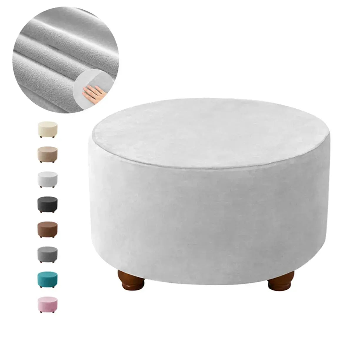 Housse de tabouret Ottoman en velours doux, 1 pièce, ronde, élastique, pour repose-pieds, tout compris, pour salon, chambre à coucher Housse de France