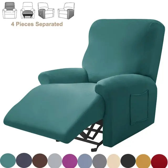 Highdi Housse Fauteuil Relax 1 Place Matcha Vert - Jacquard Extensible 4 Pièces Avec Poches - Antidérapante